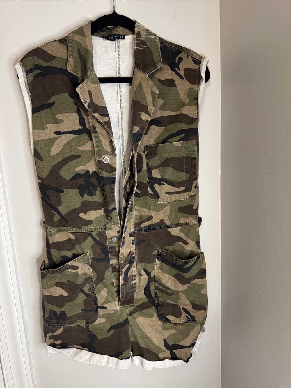 Sleeveless Camo Utility Romper - Olive Green